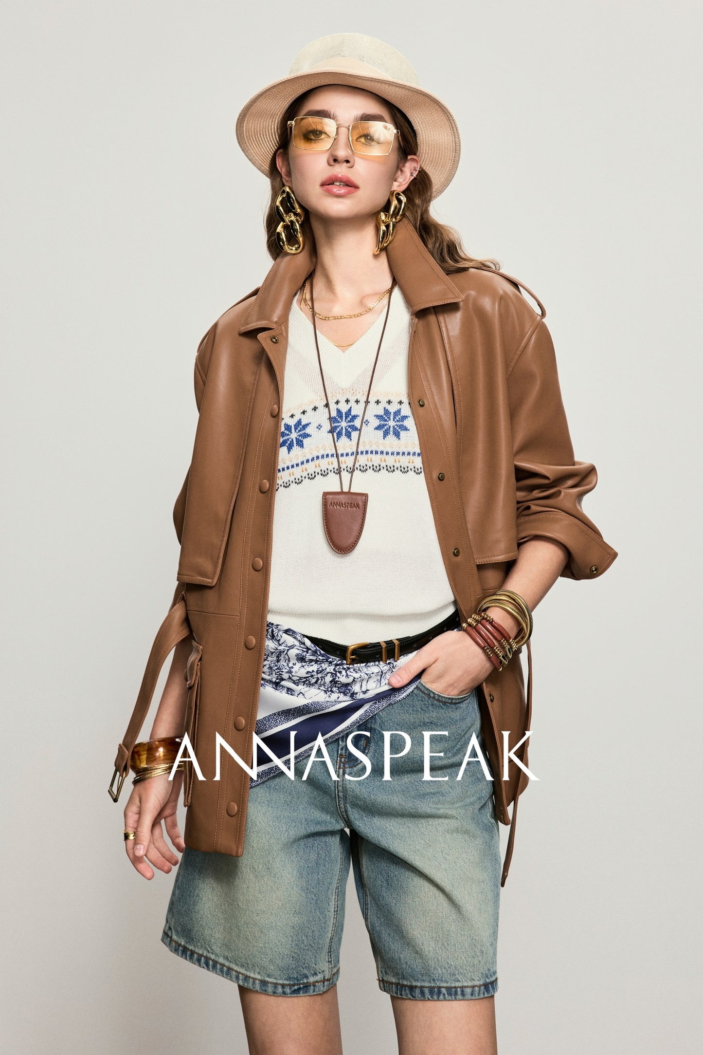 ANNASPEAK brand environmentally friendly leather silhouette jacket-LOXY.