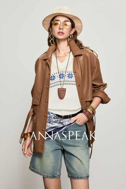 ANNASPEAK brand environmentally friendly leather silhouette jacket-LOXY.