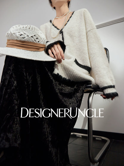 DGU "Twilight Snow" apricot new loose and lazy design knitted cardigan - NICK.