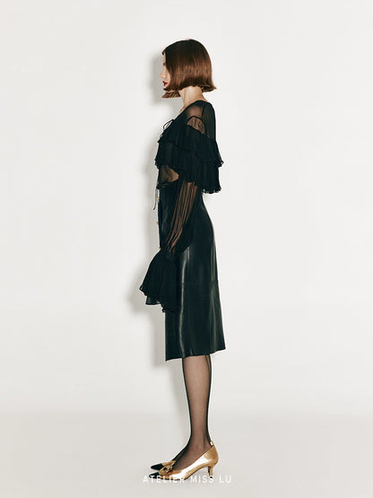 ATELIER MISS LU multi-piece patchwork slim-fitting sheepskin skirt - PRIMROSE.