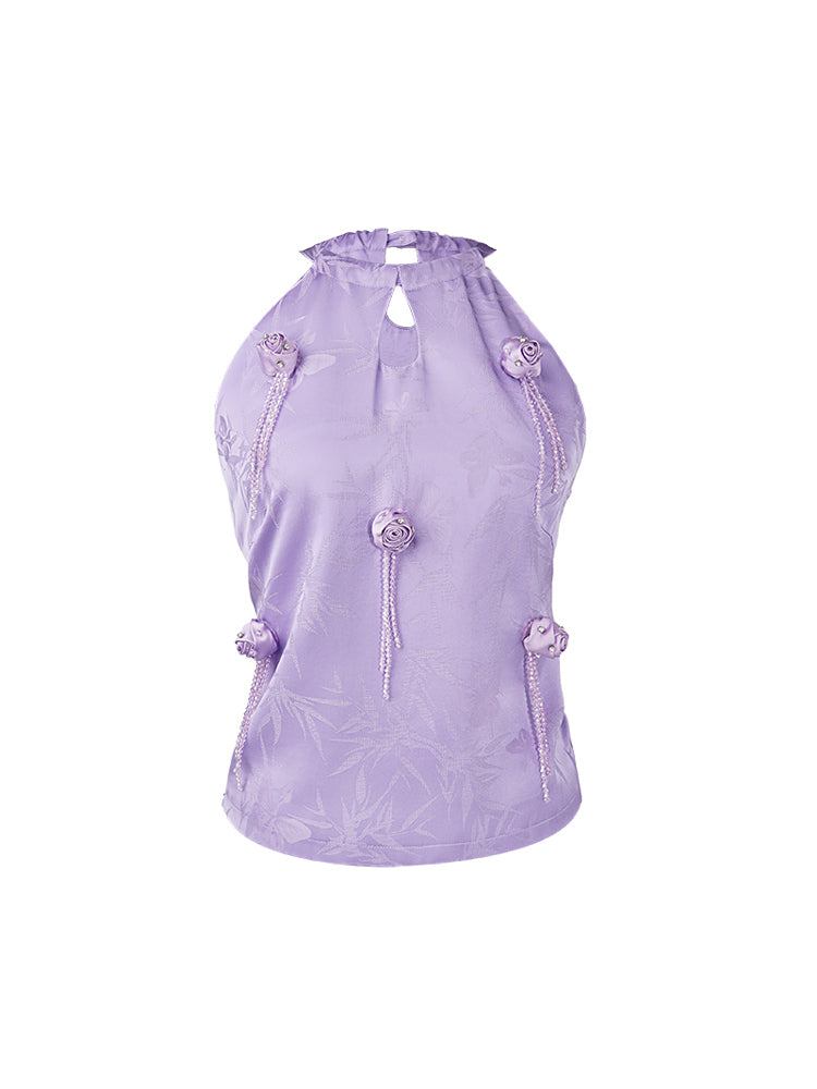 HECO Sleeveless Halterneck Handmade Rose Tassel Vest - BACK.