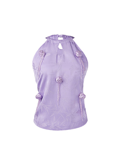 HECO Sleeveless Halterneck Handmade Rose Tassel Vest - BACK.