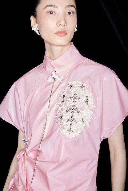 M essential Mackay designer Pink Peach Quilt Pleated Cardigan dress skirt - Lotta.