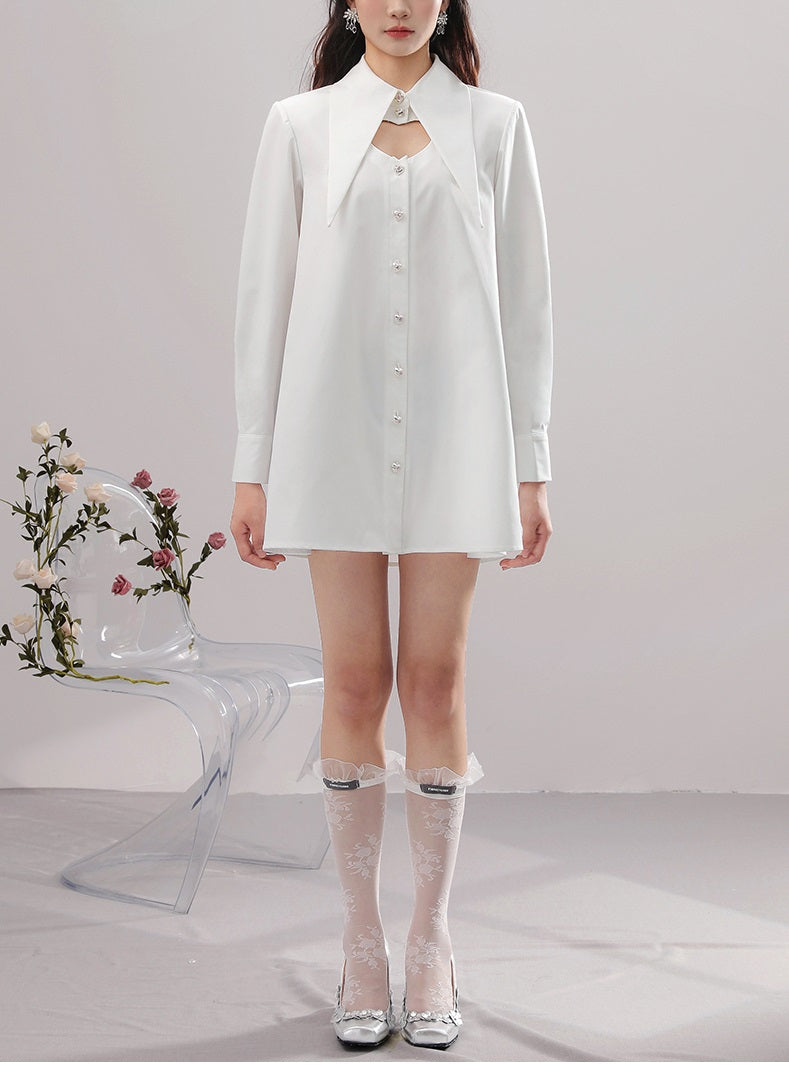 CHECOCRE Chic Temperament Sexy Cutout Butterfly Waist Seal White Shirt Dress - INTENT