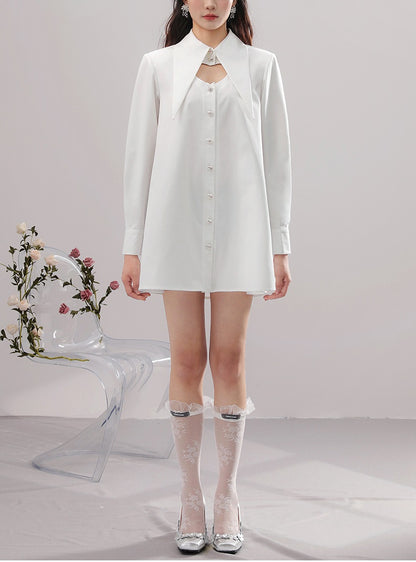 CHECOCRE Chic Temperament Sexy Cutout Butterfly Waist Seal White Shirt Dress - INTENT