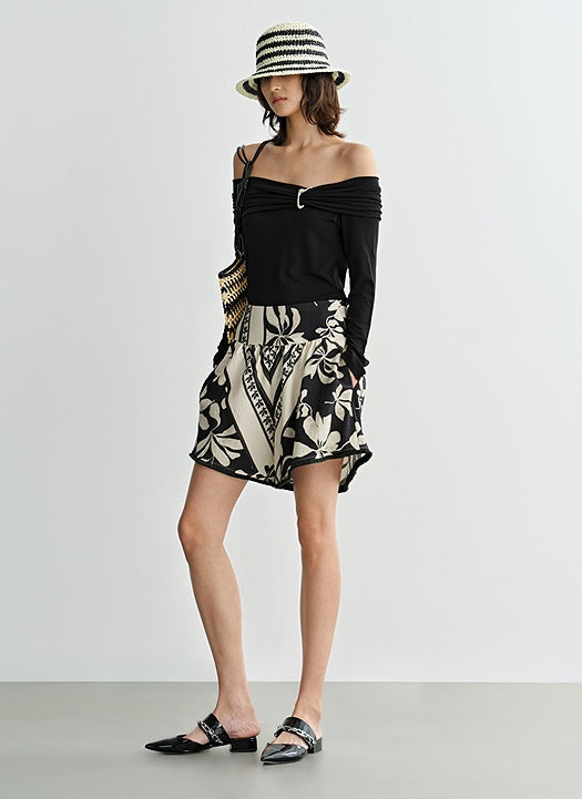 COMME MOI printed tassel black and white print waist suit  - AURORA.
