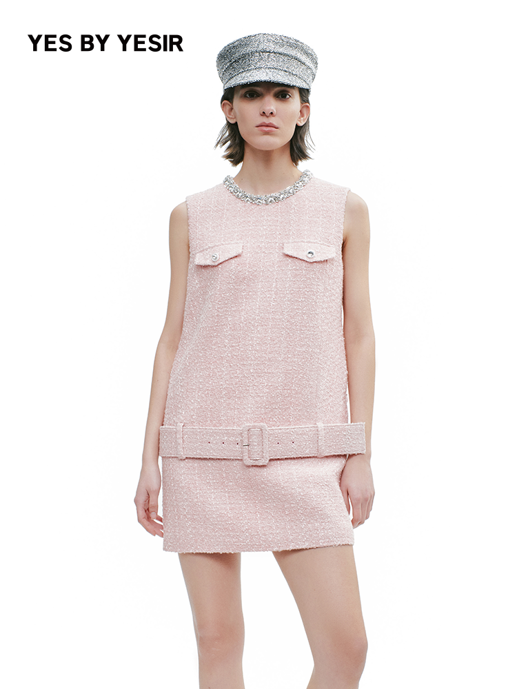 YES BY YESIR  pink diamond short sleeveless dress - MEMO.