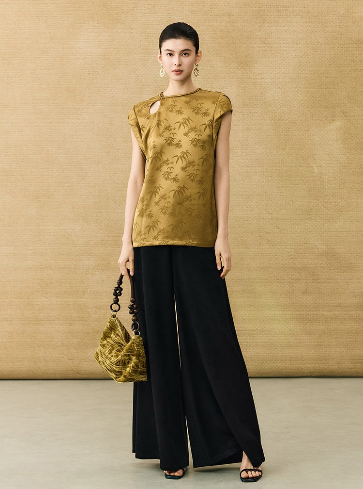 HECO Chinese Acetate Fugui Buckle Short Sleeve T-Shirt - CLOVE.