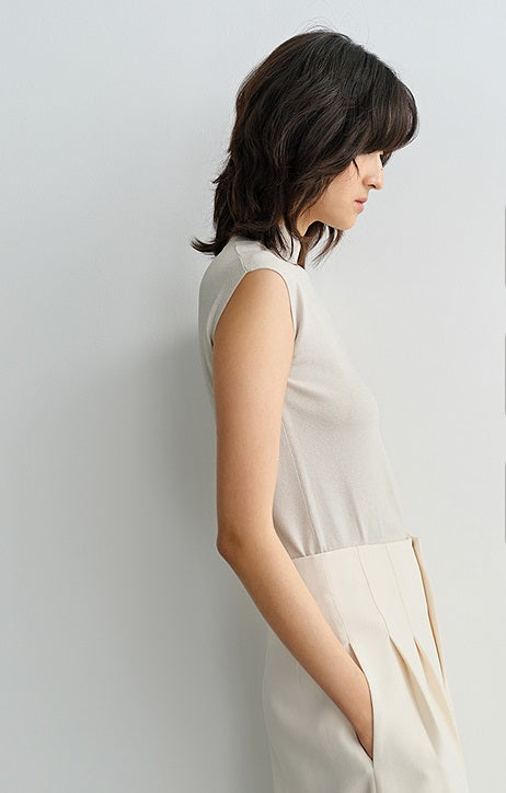 COMME MOI small cap sleeve semi-high neck knitted top - MADISON.