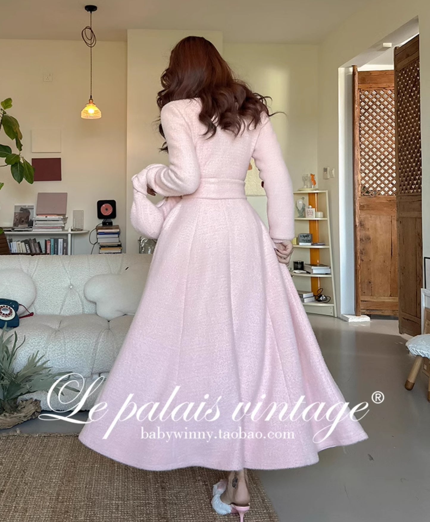Le Palais Vintage Luxury Soft Slim Plush Drape Wrap  Long White and Pink Dress-Hazel