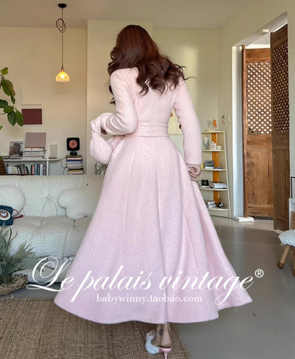 Le Palais Vintage Luxury Soft Slim Plush Drape Wrap  Long White and Pink Dress-Hazel