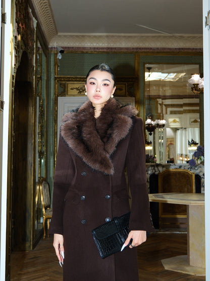 MEI SANGUAN Wool Coffee Fur Collar Jacket- GABRIELLA