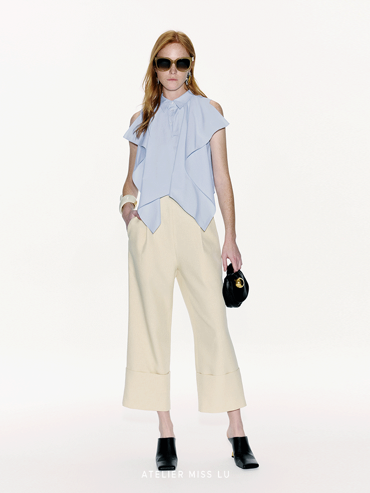 ATELIER MISS LU Fold-Over Leg Design Straight Cropped Pants - JAZZ.