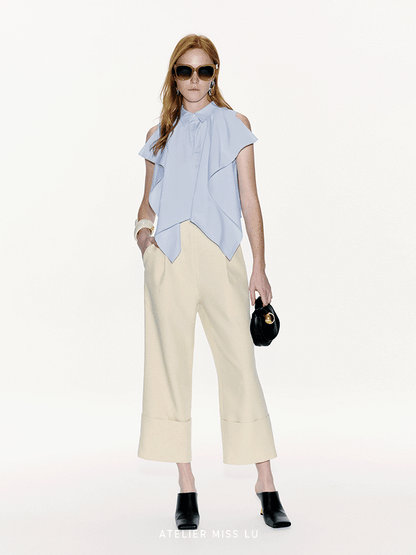 ATELIER MISS LU Fold-Over Leg Design Straight Cropped Pants - JAZZ.