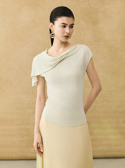 HECO Chinese temperament asymmetrical floating collar sleeveless base knit sweater - QUER.