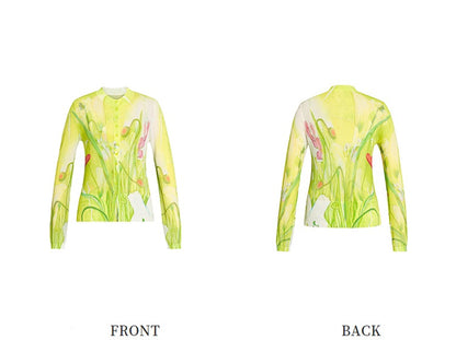 ZHUCHONGYUN flower crew neck print knitted cardigan--ARCHER.