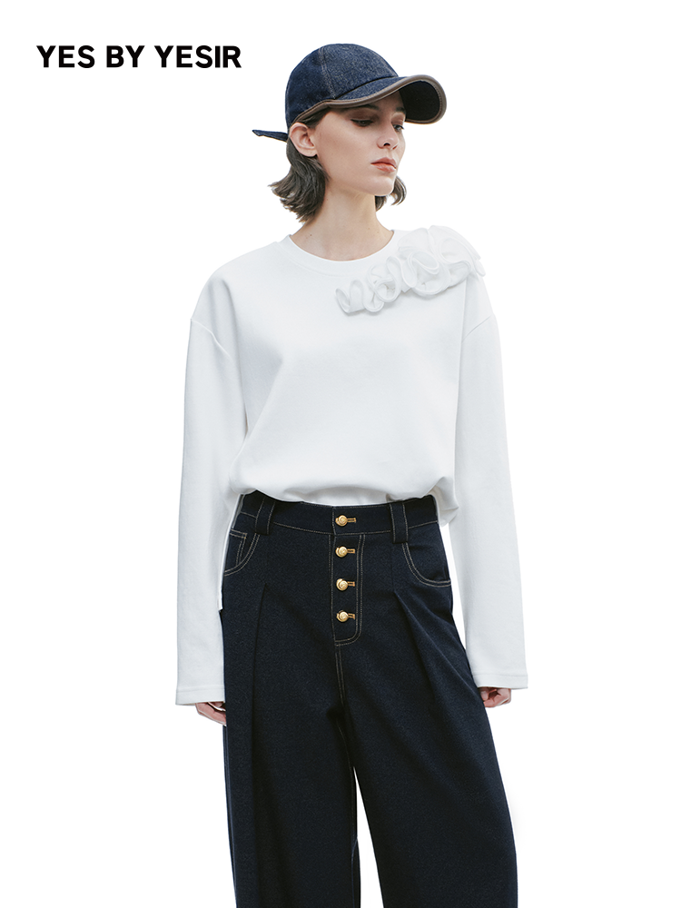 YES BY YESIR  Loose Long-Sleeved Versatile Top - GLANCE.