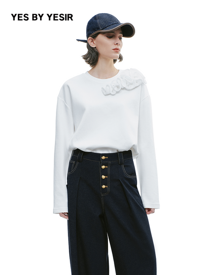 YES BY YESIR  Loose Long-Sleeved Versatile Top - GLANCE.