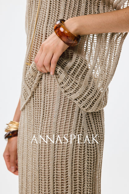 ANNASPEAK Lightweight and breathable cut-out fine glitter top skirt set summer-TOSE.