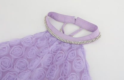 DOLLY High End French Style Violet Sleeveless Halter Neck Loose Dinner Dress-Flower  (V)