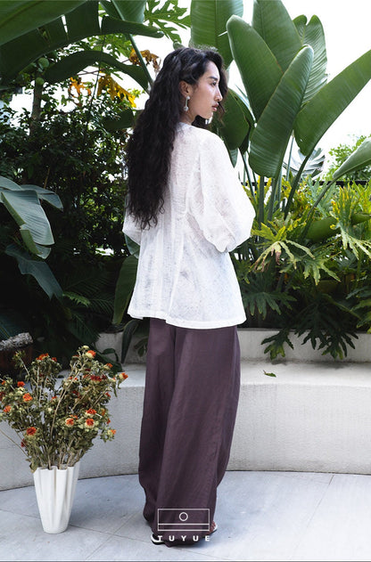 TUYUE Brown Red Elastic Waist Loose Drape Casual Pants - CLARA.