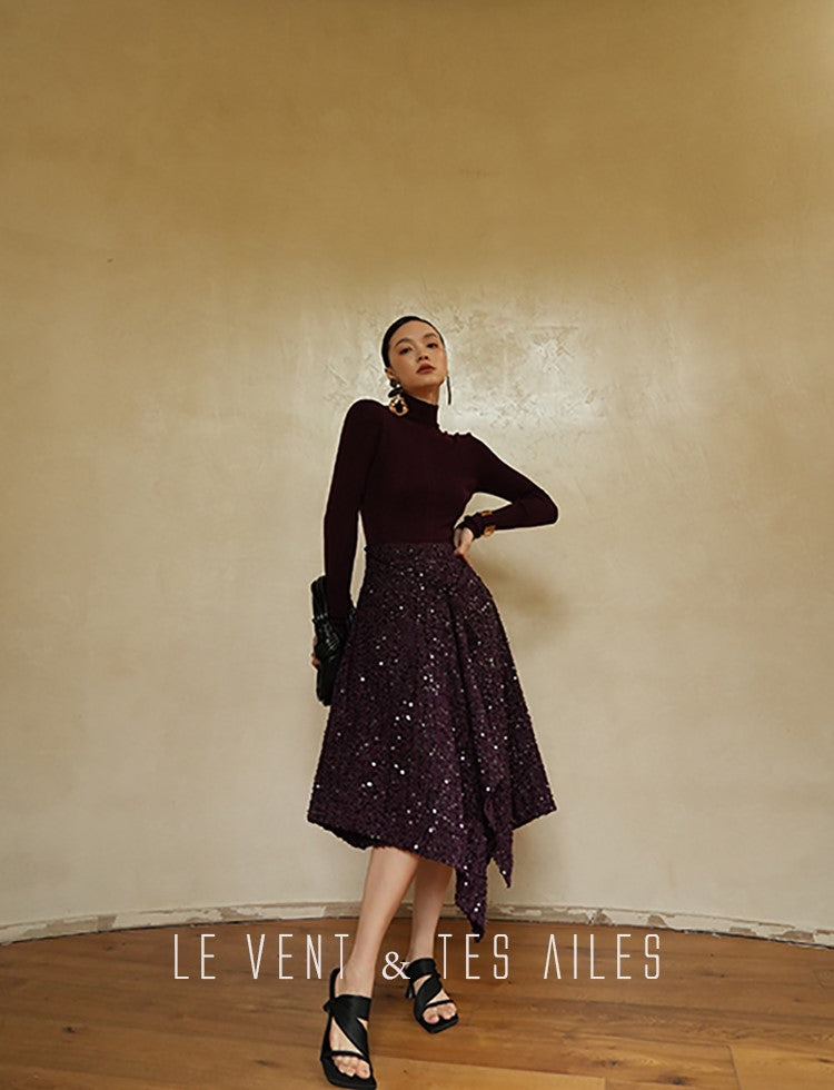 LE VENT&TES AILES Galaxy Luxury Weaving Feminine Sequin Tweed Skirt-ZOYA
