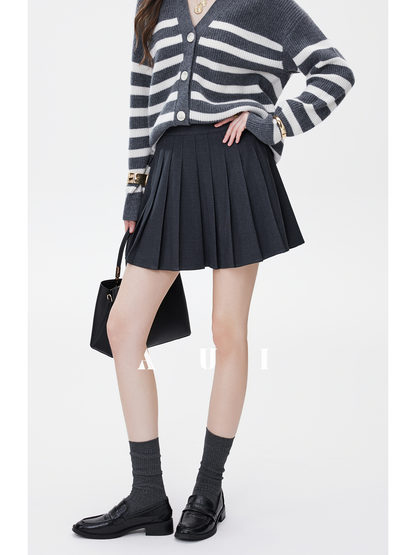 AUI Black Collegiate Age-Reducing Pleated Versatile A-Line Slim Suit Short Skirt - Doh