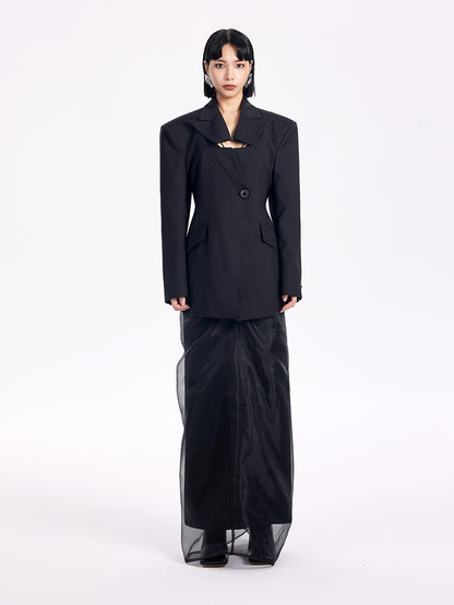 TINY IN casual black cut-out collar waist coat-SYAD