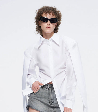 ANNAKIKI niche white double-sleeved long-sleeved shirt-LUODAN