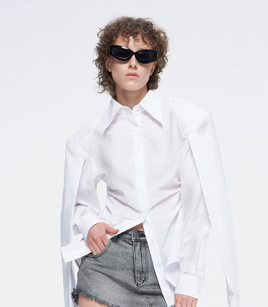 ANNAKIKI niche white double-sleeved long-sleeved shirt-LUODAN