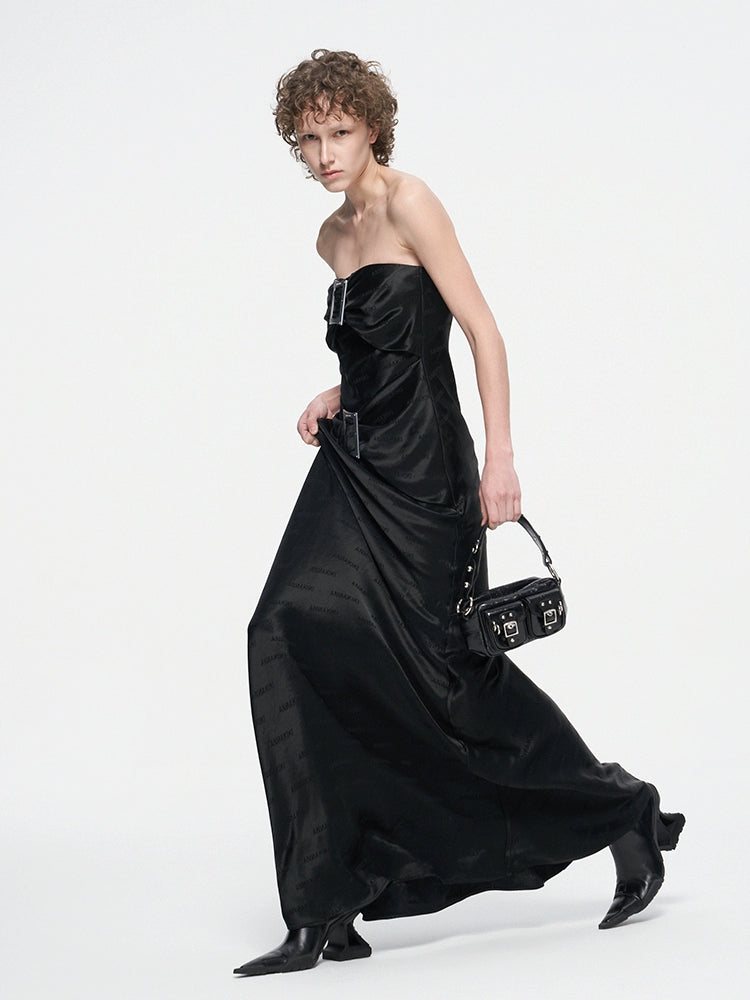 ANNAKIKI niche design black logo acetate jacquard bandeau dress-FANSIA