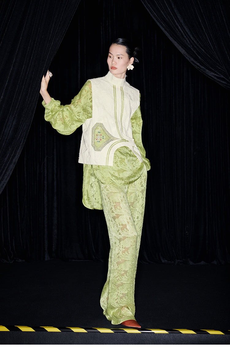M essential Mackay designer lace embroidered stand-up collar waistcoat top pants set -  Tloe