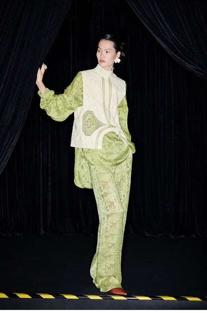 M essential Mackay designer lace embroidered stand-up collar waistcoat top pants set -  Tloe