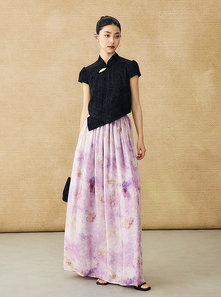 HECO Chinese acetate stand-up collar hollow buckle T-shirt - QUES.