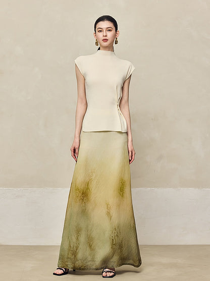 HECO Waist Side Buckle Stand Collar Knitted Short Sleeve Top- BLOOD.