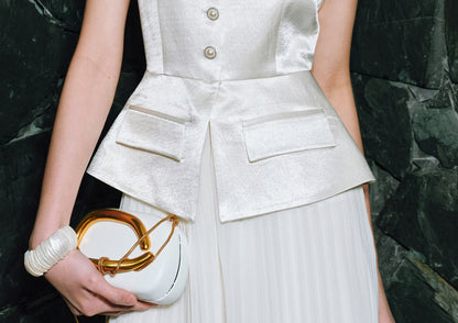 WANGXO | Faux Two-Piece Vest Suit & Romantic Pleated Gauze Skirt -THIA.