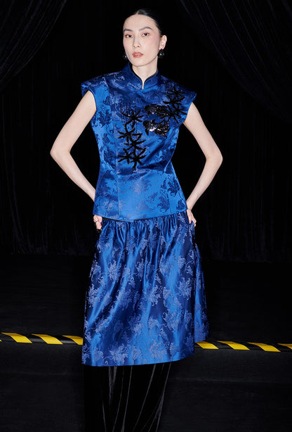 M essential Ma Kai designer Haiqing jacquard fish algae pattern nail beads vest - PEAC.