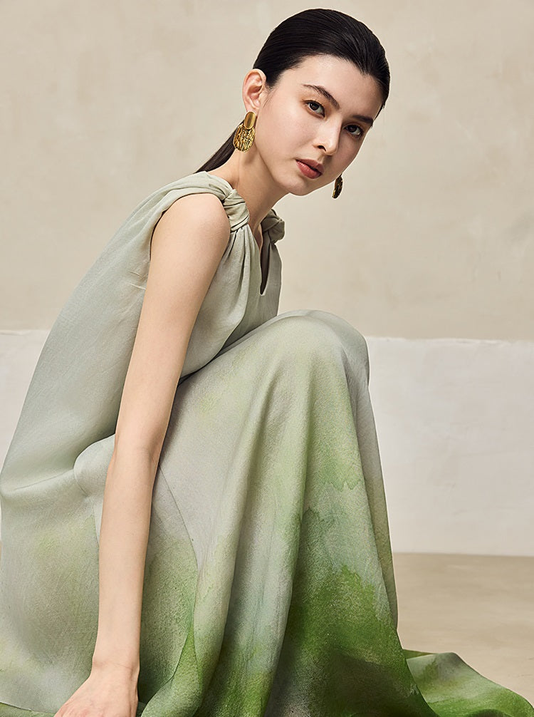 HECO Ink Dye Twisted Chiffon Slip Midi Sleeveless Dress Women - CARRY.