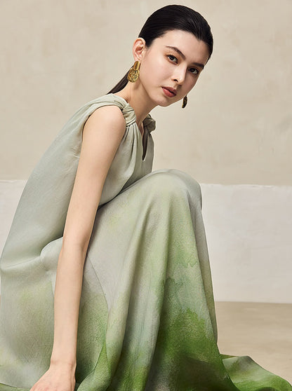 HECO Ink Dye Twisted Chiffon Slip Midi Sleeveless Dress Women - CARRY.