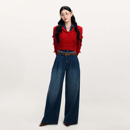 FAME red denim patchwork knitted sweater jacket - ANDREW.