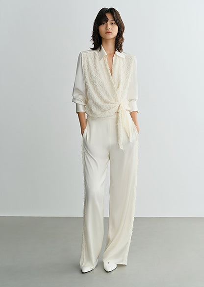 COMME MOI summer texture stitched satin straight-leg pants - ELIZABETH.