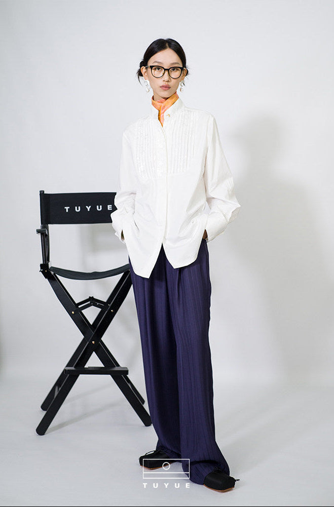 TUYUE Blue Dark Stripe Silhouette Casual Straight Pants - RICO.