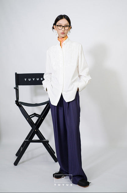 TUYUE Blue Dark Stripe Silhouette Casual Straight Pants - RICO.