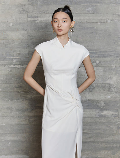 HECO acetate elegant red modified cheongsam dress women - leave.