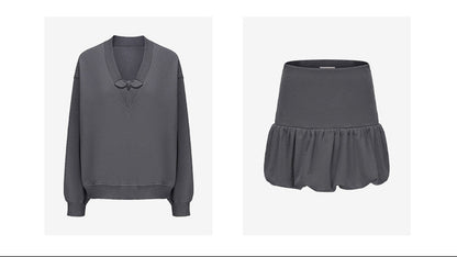 ATELIER MISS LU Rabbit Ear Bow Stitched Silhouette Sweatshirt - MIKE