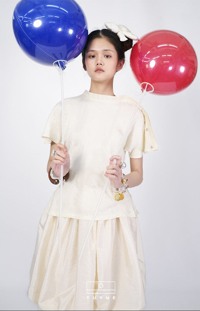 TUYUE Ivory Weaving Slim Short-Sleeved Top - BARBIE.