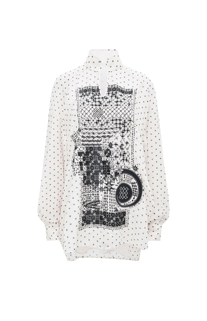 M essential Mackay designer Fubo tulle printed pavé embroidery stand-up collar shirt - LOVE.