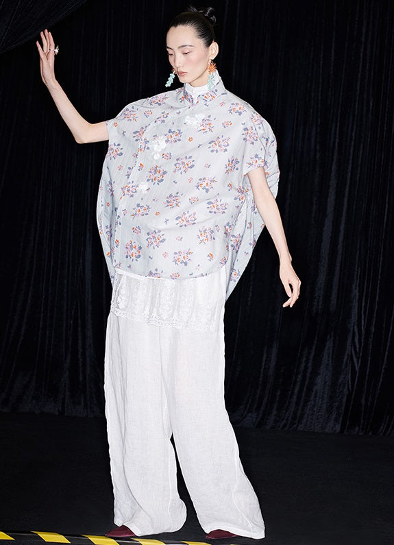 M essential Mackay designer Zen linen layered lace elasticated waist loose trousers - ZING.