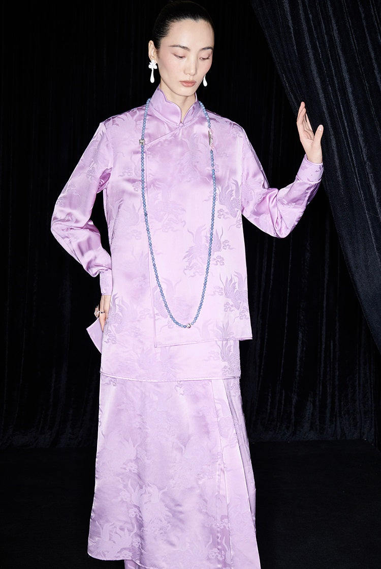 M essential Mackay designer label hibiscus jacquard side collar shirt set - THEO.