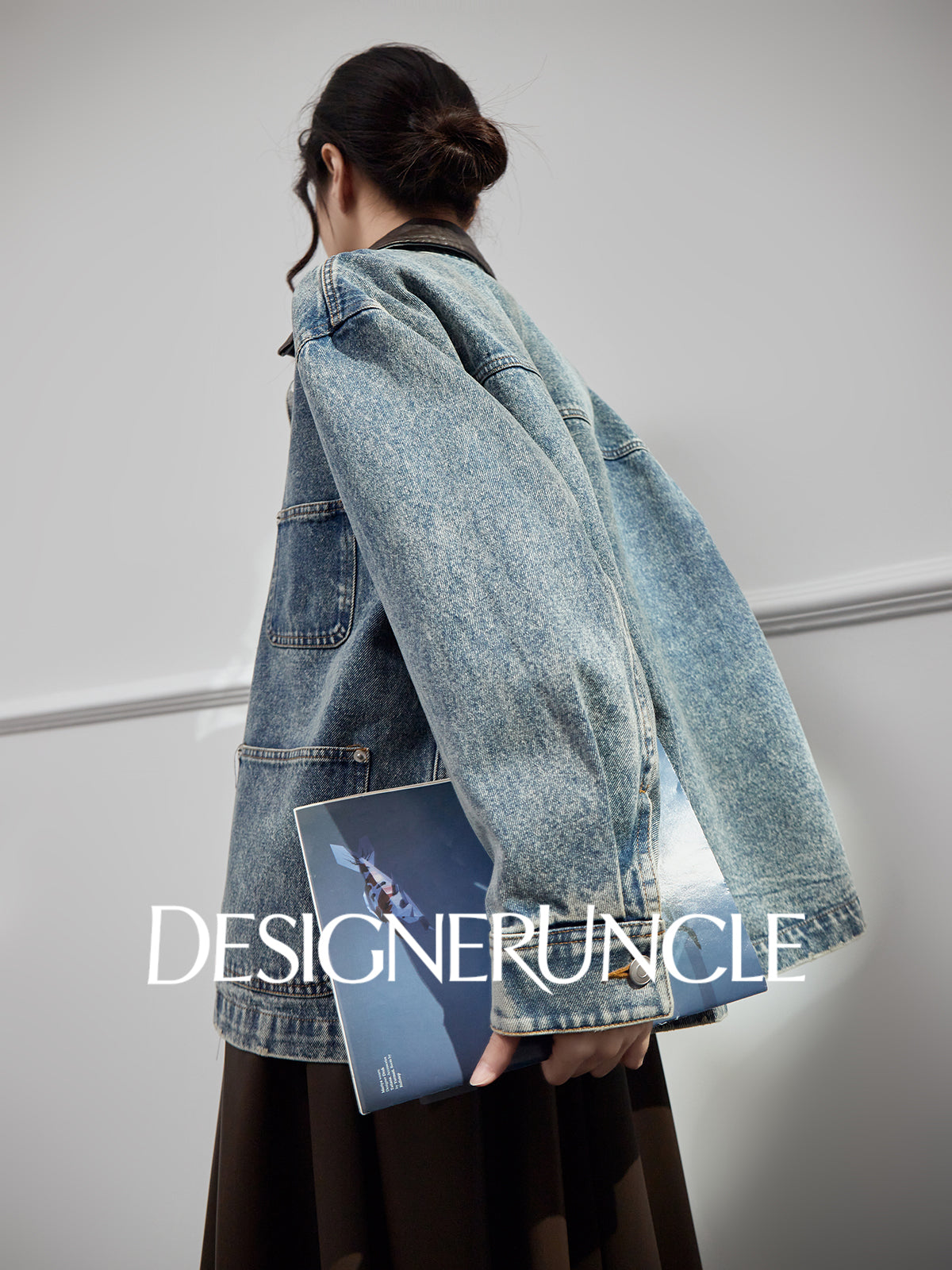 DGU "Qingyan" denim blue short jacket retro loose and versatile slimming top - Robert.